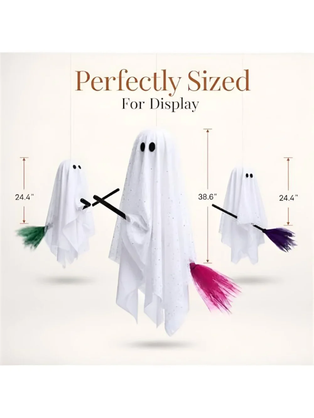 Halloween Decorations Outdoor, 3 Pack Hanging Light Up Ghosts on Brooms